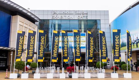 A photo of flags at the Instersec Exhibit