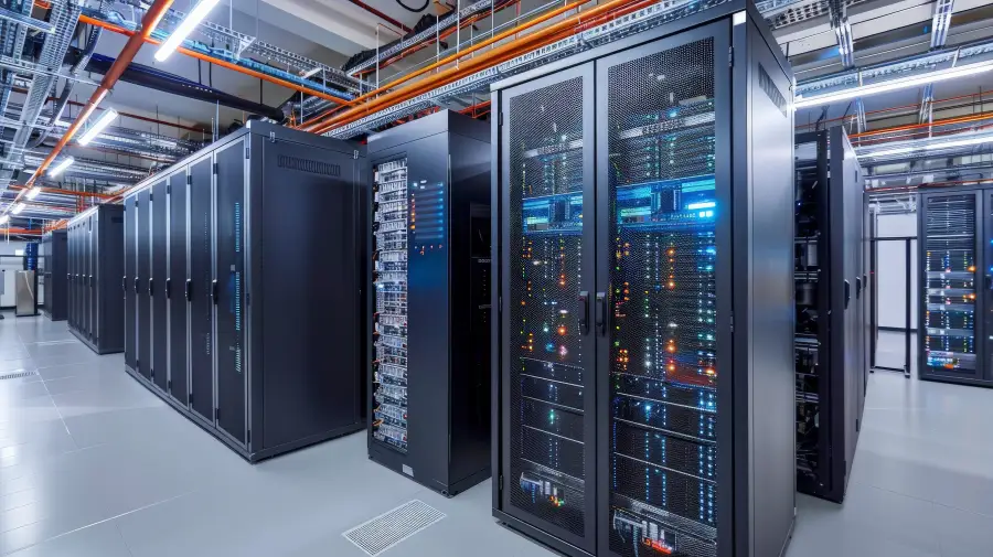 African government enterprise data center with illuminated server racks for procurement-ready technology deployment.