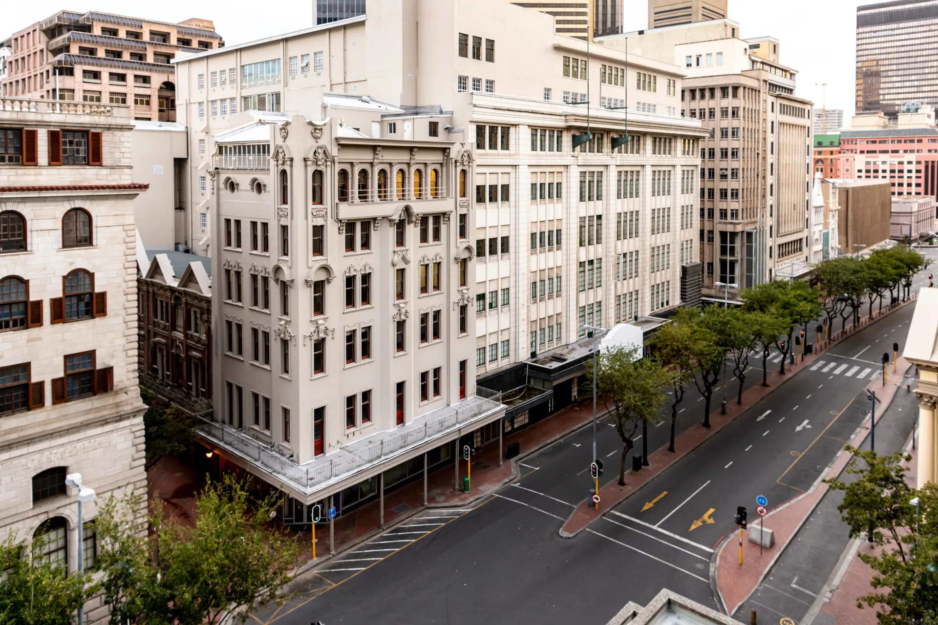 Aerial view of Cape Town CBD historic architecture showing African urban geography for consortium continental impact.