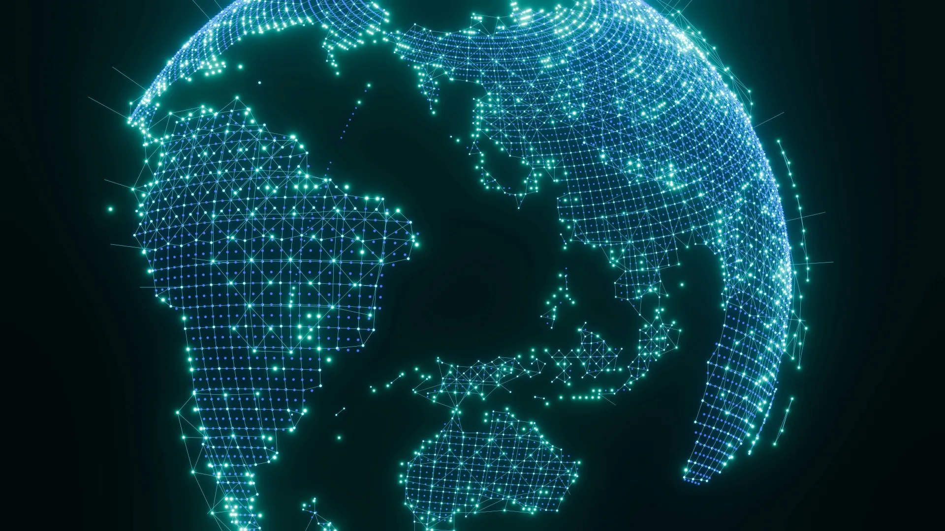 Glowing digital globe with interconnected network nodes representing global IT infrastructure and data connectivity.