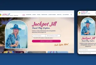 Jackpot Jill website homepage shown in a desktop browser and on a mobile phone